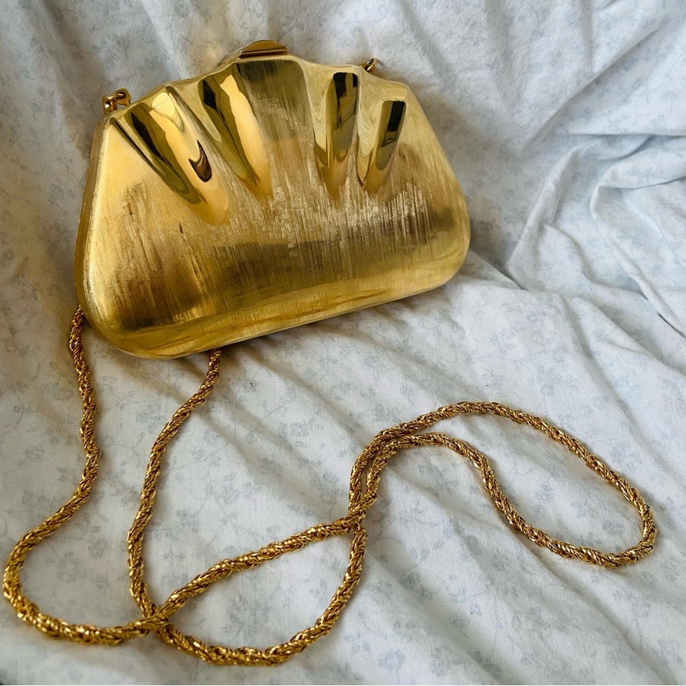 90s/80s Vintage Gold Clutch Bag / Evening Bag